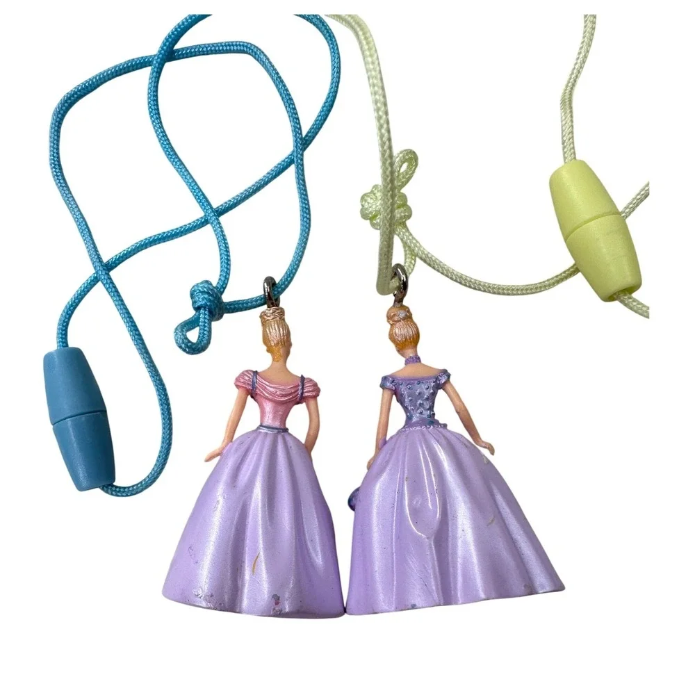 Disney Cinderella Necklace Lot 2 Princess Figure Pendant Toy Purple Pink‎ 1.5 in